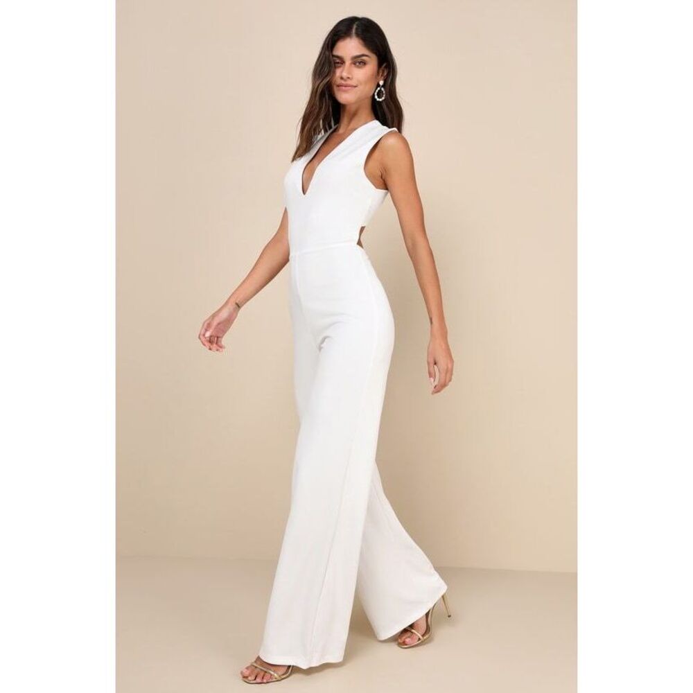 Lulus Thinking Out Loud White Backless Jumpsuit - Size S